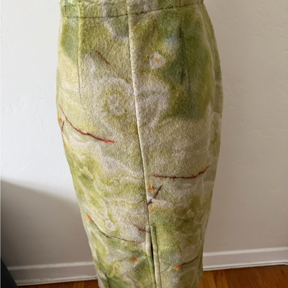 Marble-Print Green Pencil Skirt